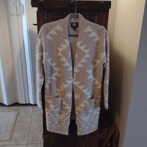 Frye Light Tan, Cream, Grey Long Cardigan Sweater M